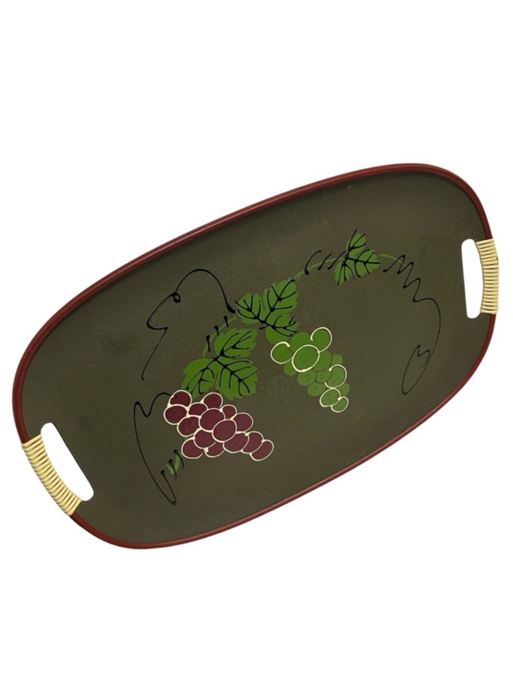Vintage 50s MCM Serving Tray with Hand Painted Grape Motif Japan